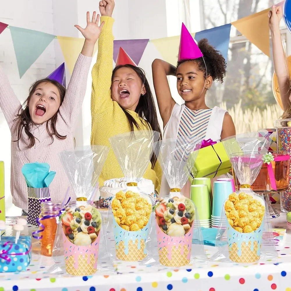 50Pcs Ice Cream Charcuterie Paper Cups Set - Pink & Blue Sprinkle Summer Party